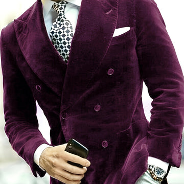 Riolio Fashion Tailored Fit Solid Double-Breasted Blazer - Men's Suit Coat With Notch Lapels For Business Wedding Party Occasions